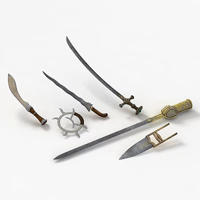 Secure Storage Locker Containing Assorted Weapons Knives Swords Daggers And Star Shaped Object 3d model