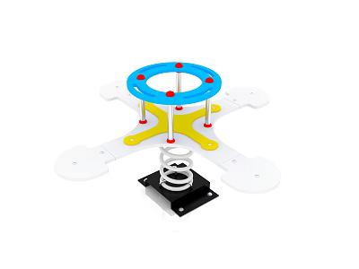 Mechanical Assembly With Blue Ring Red Dots Yellow Base White Brackets Black Base And Spring 3d model