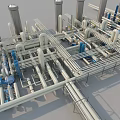 Industrial Plant Piping System With Storage Tanks And Metal Structures