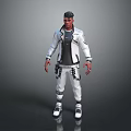 Stylish Man Wearing White Jacket Black Inner Shirt White Pants With Chain Details White Shoes