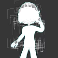 3D Game Movie Character With Gray Hard Hat Light Hair Black Suit White Gloves