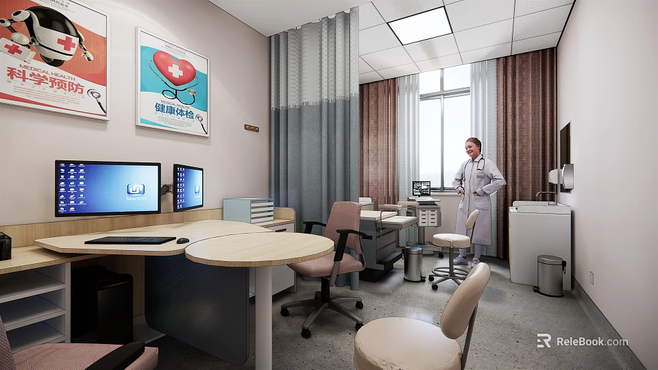 Medical Examination Room Interior With Doctor Medical Equipment Computers And Furniture 3d model 