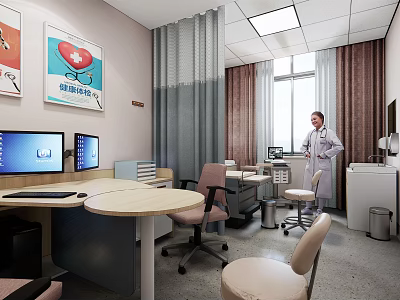 Medical Examination Room Interior With Doctor Medical Equipment Computers And Furniture 3d model