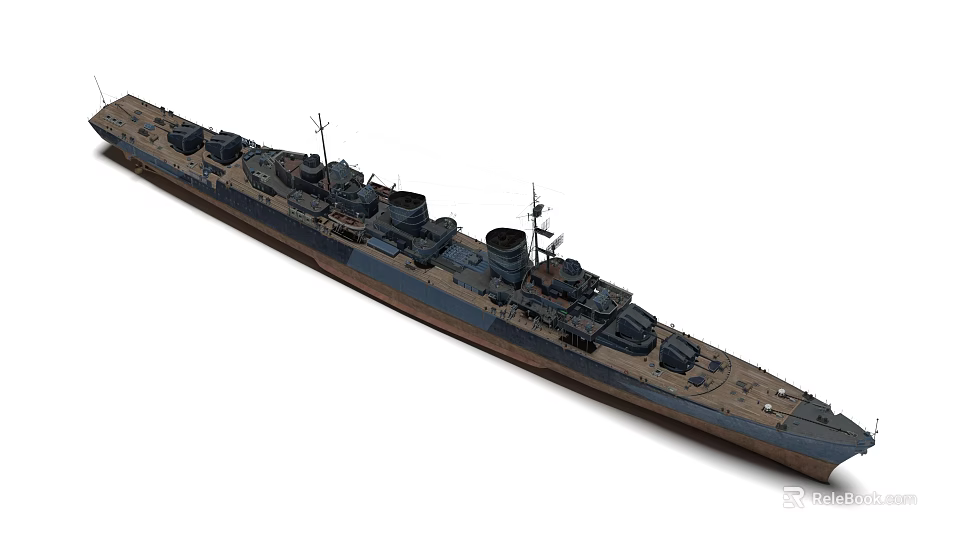 Detailed Warship 3D Model Displaying Battleship Hull Turrets And Upper Superstructure 3d model 