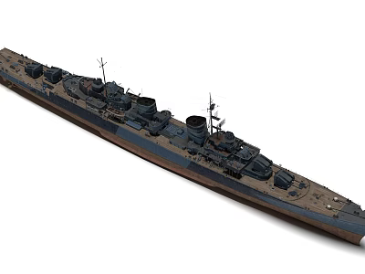 Detailed Warship 3D Model Displaying Battleship Hull Turrets And Upper Superstructure 3d model