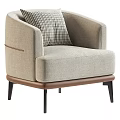 Modern Beige Fabric Accent Chair With Armrests Throw Pillow And Black Legs