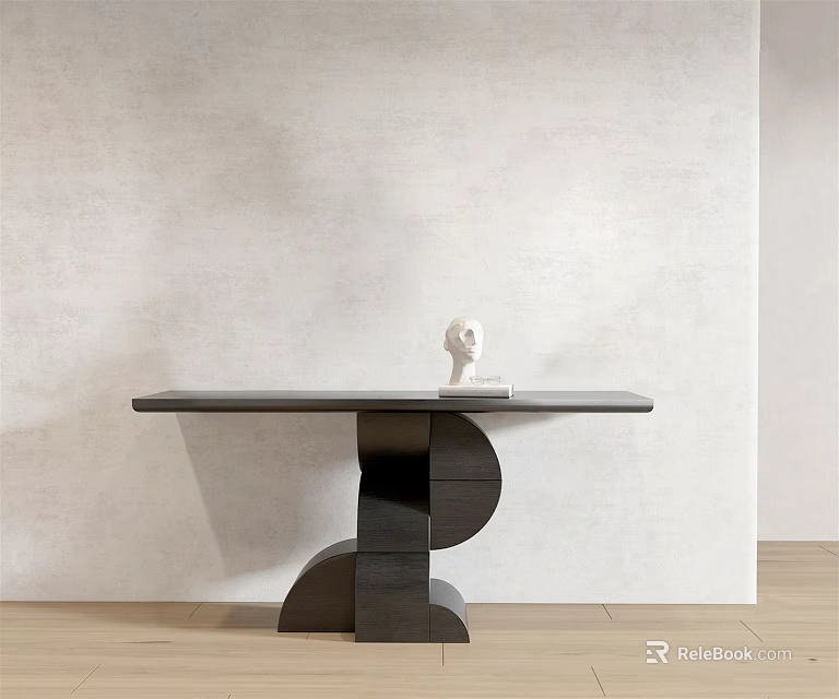 Modern Console Table With Unique Geometric Base And White Sculpture On Light Wall Background 3d model