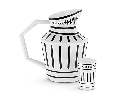 Modern Electrical Water Jug With Black Striped Design And Matching Small Cup 3d model