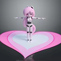 3D Game Movie Character With Pink Hair Cat Ears Standing On Heart Platform Arms Outstretched