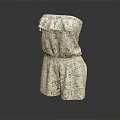 Strapless Floral Print Women's Summer Casual Romper With Ruffled Edge Design