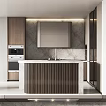 Modern Kitchen Interior With Wooden Cabinets Island Counter And Oven Appliances