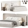 Modern Minimalist Double Bed With Upholstered Headboard White Bedding And Side Nightstand