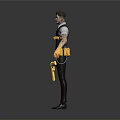 Male Character Wearing Black Vest White Shirt With Yellow Gloves And Tools