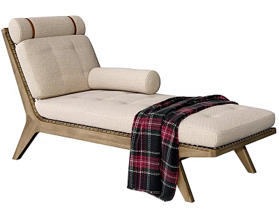 Modern Single Bed With Wooden Frame Upholstered Mattress And Plaid Blanket 3d model