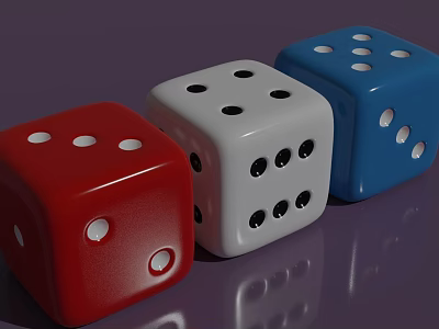 Colorful Set Of Three Red White Blue Dice With Smooth Shiny Surfaces 3d model