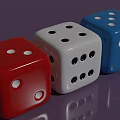 Colorful Set Of Three Red White Blue Dice With Smooth Shiny Surfaces
