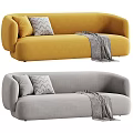 Modern Yellow And Gray Sectional Sofa With Decorative Pillows And Throw Blanket 3d model