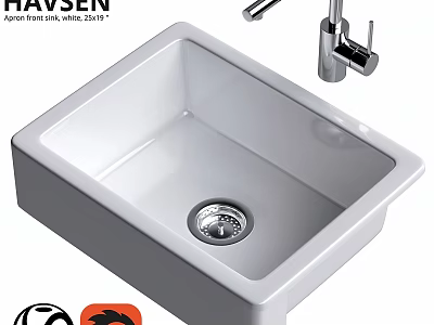 White Ceramic Kitchen Sink with Chrome Faucet for Modern Home Kitchens 3d model