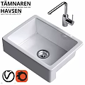 White Ceramic Kitchen Sink with Chrome Faucet for Modern Home Kitchens