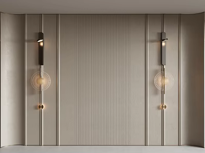 Modern Neutral Textured Background Wall With Vertical Stripes And Metallic Wall Lamps 3d model