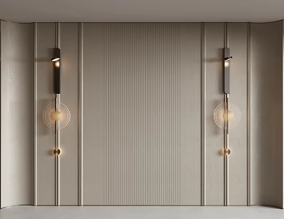 Modern Neutral Textured Background Wall With Vertical Stripes And Metallic Wall Lamps 3d model