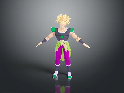 3D Animated Character With Golden Hair Black Green Top Purple Pants Green Shoes Arms Outstretched 3d model
