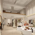 Modern Clothing Store Interior With Display Racks Clothes Showcase Wooden Floors Pendant Lights Second Floor