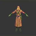Yellow Hooded Robe Character With Gas Mask And Belt On Gray Background