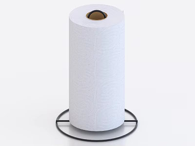 White Textured Kitchen Paper Towel On Black Metal Standing Holder For Household Use 3d model