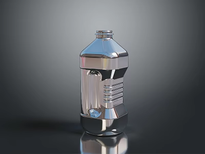 Shiny Silver Stainless Steel Water Bottle With Modern Design And Lid 3d model