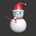 Cute Snowman Ornament With Red Santa Hat Blue Eyes And Striped Scarf