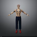 3D Character Model With Pink Hair Torso Tattoos Black Pants Red Shoes Arms Outstretched