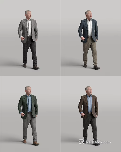 Stylish Man Dressed In Grey Blue Green Brown Suits Blazers Coats Trousers And Shirts 3d model 