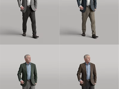 Stylish Man Dressed In Grey Blue Green Brown Suits Blazers Coats Trousers And Shirts 3d model