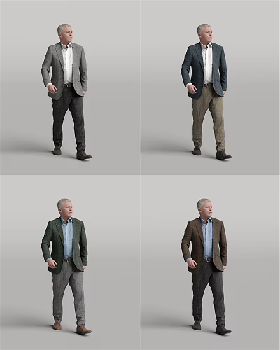 Stylish Man Dressed In Grey Blue Green Brown Suits Blazers Coats Trousers And Shirts 3d model
