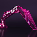 Power Station Dynamic Train Scene With Pink Beverage Bottle And Purple Arch Structure 3d model
