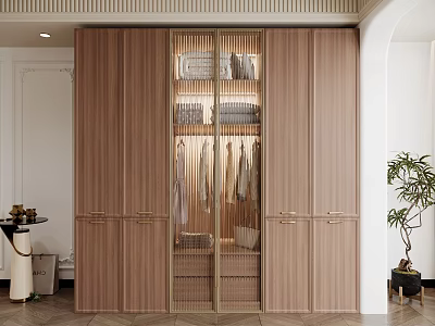 Modern Bedroom Interior Design With Wooden Wardrobe And Hanging And Folded Clothes 3d model