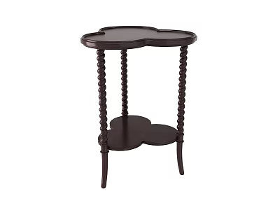 Dark Wooden Coffee Table With Clover Shaped Top Twisted Legs And Lower Shelf 3d model