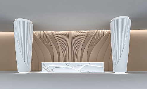 Modern reception desk profiled background wall 3d model