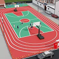 Basketball Court Featuring Red And Green Surface White Lines Track Surrounding People Playing Basketball