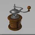 Vintage Kitchen Appliance Manual Coffee Grinder With Silver Metal Parts And Wooden Base