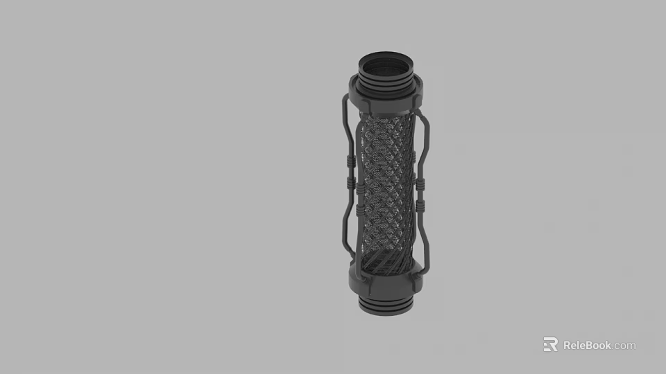 Black Mechanical Tube Component With Mesh Structure And Metal Brackets Design 3d model