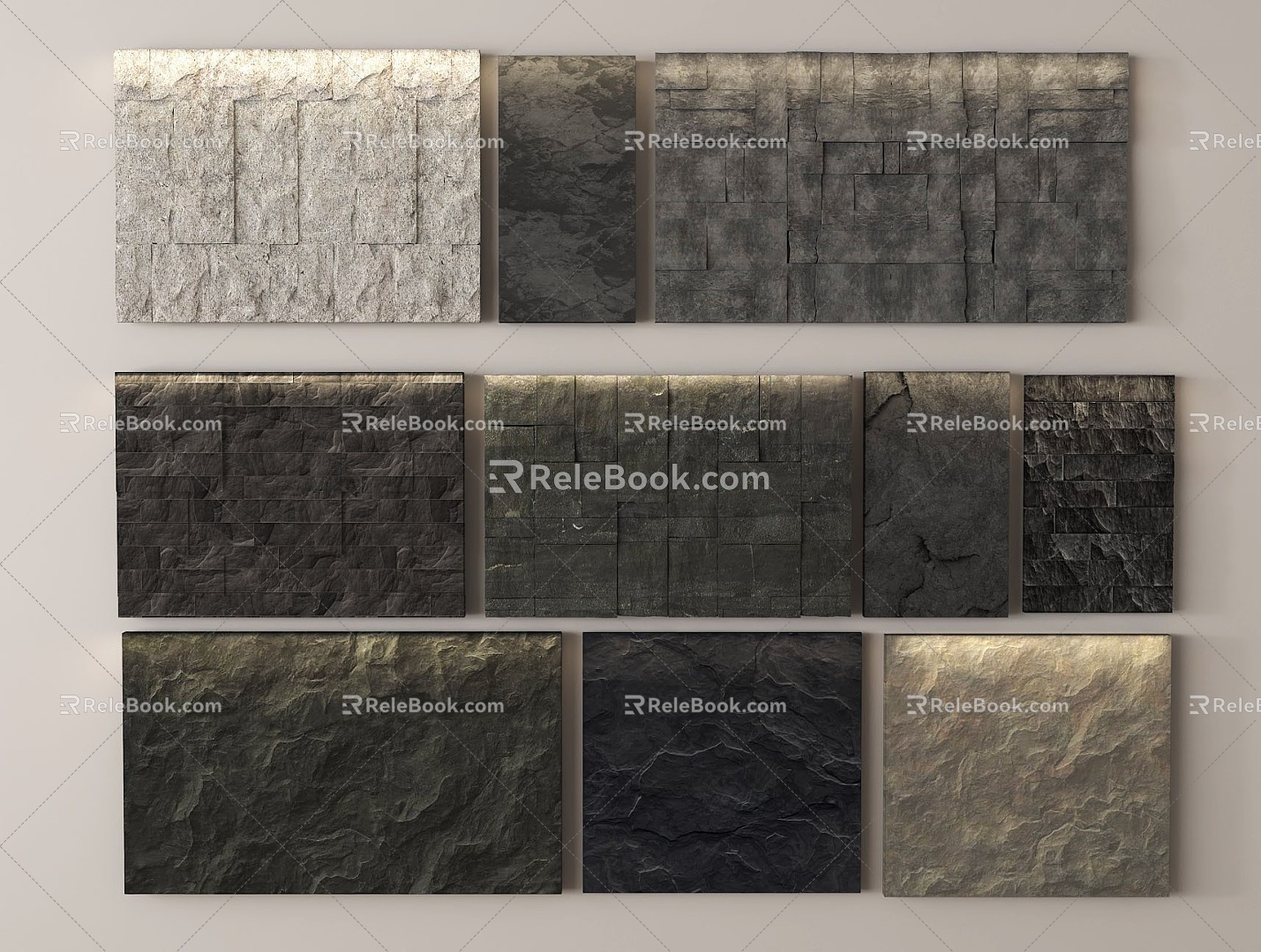 Modern rubble wall molten rock cement slab stone wall background wall stone wall 3d model