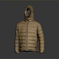 Warm Brown Hooded Down Jacket With Zipper And Casual Style For Daily Wear
