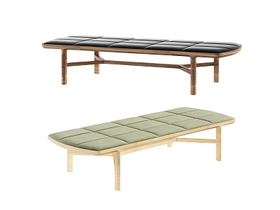 Stylish Modern Upholstered Benches With Black Green Cushions And Wooden Frame Design 3d model