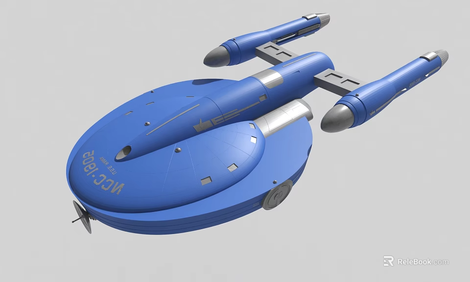 Blue Sci Fi Spaceship NCC 1864 Exterior With Futuristic Propulsion Design 3d model 