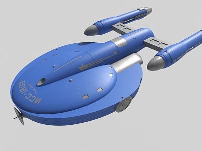 Blue Sci Fi Spaceship NCC 1864 Exterior With Futuristic Propulsion Design 3d model