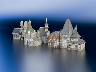 Ancient Architecture Complex With Stone Walls Multiple Spires Varied Roofs And Wooden Details 3d model