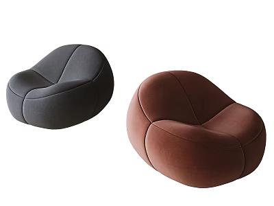 Gray And Brown Modern Bean Bag Chair Round Shape Soft Velvet Fabric For Living Room 3d model