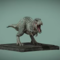 Realistic T Rex Dinosaur Model Standing With Open Mouth And Stone Base